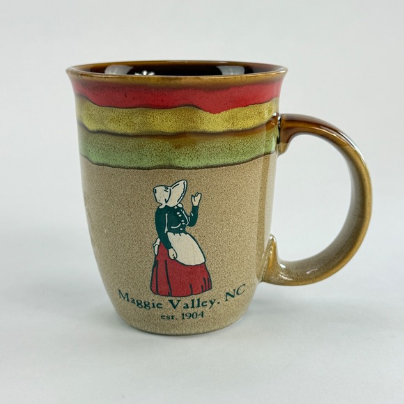 Unbranded Other - Maggie Valley NC Souvenir Coffee Mug Drip Glaze Stoneware Woman Graphic est 1904